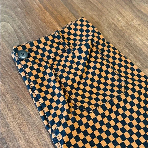 Anthropologie Black and Orange Checkerboard Chinos - Picture 3 of 7